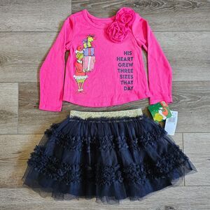 Dr Seuss Toddler The Grinch Girls Outfit 3T NWT Top & Tulle ruffled Skirt